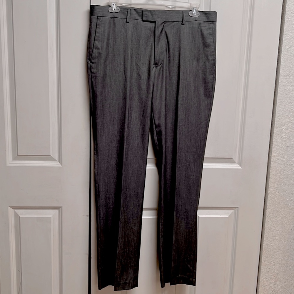 INC London Gray Flat Front Trousers Dress Pants Mens Size 38 x 34 Tall